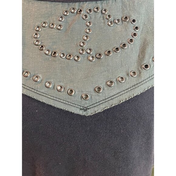 We The Free Black & Green Short Sleeve Top With Grommet Heart Design Size Small - Picture 2 of 16